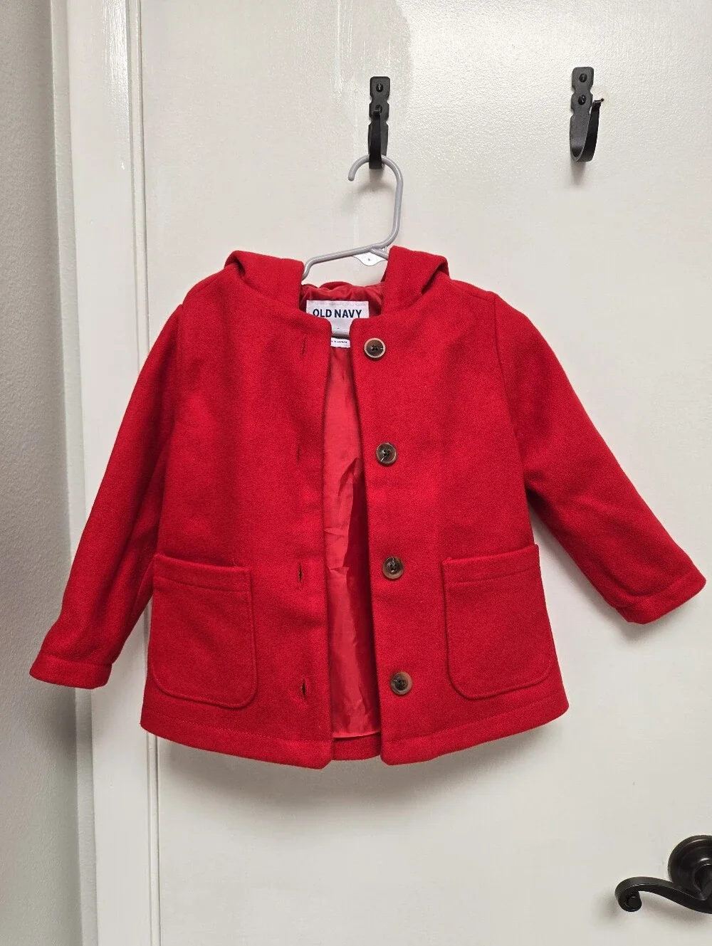Old Navy Kids' Red Hooded Wool-Feel Coat